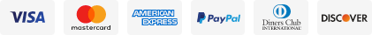 VISA, Mastercard, American Express, PayPal, Diners Club, Discover